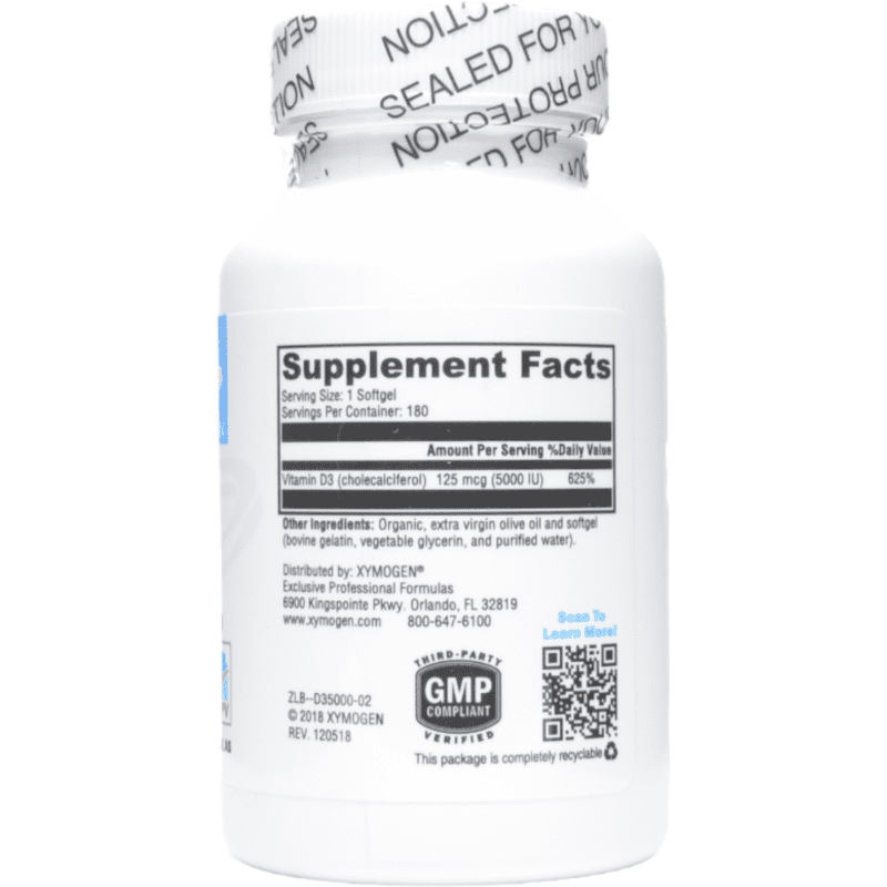 D3 5000 180 softgels xymogen ingredients